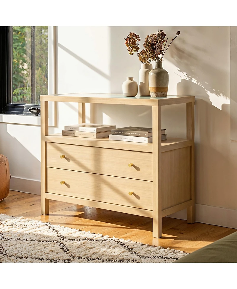 Homsee Solid Wood Chest With Tempered Glass Top , Pre-Assembled Chest