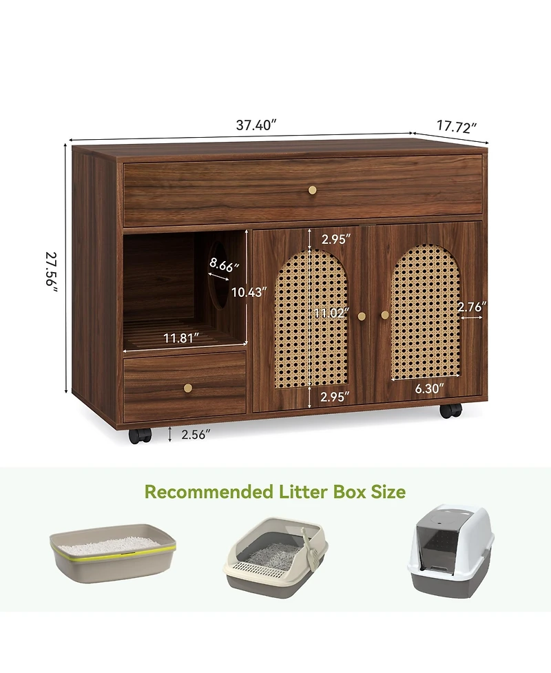 Tribesigns Cat Litter Box Enclosure - Stylish Cabinet on Wheels with Drawers for Easy Movement and Storage