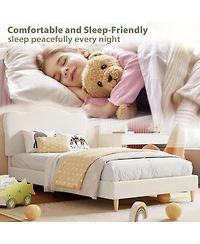 gaomon 2-Pack Twin Bed Frame for Kids - Upholstered Platform Bed with Boucle Headboard, Cute Velvet/Sherpa Bed for Girls, No Box Spring Needed