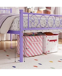 gaomon Twin Metal Platform Bed with Purple Heart Headboard and Footboard, Underbed Storage, Sturdy Frame
