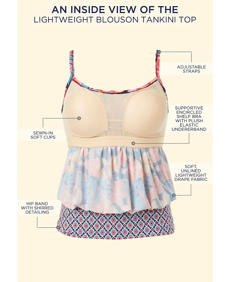 Swimsuits for All Women's Lightweight Scoop Neck Blouson Tankini Top