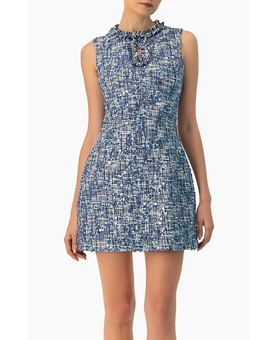 Ivonne Women's Sleeveless A-Line Dress with Sequined Boucle Fabric