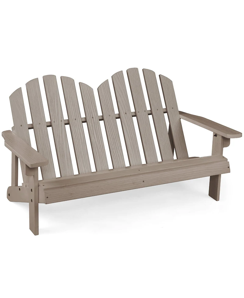 Gymax 2-Seat Adirondack Chair for Kids Solid Wood Loveseat Backrest Arm Rest Patio