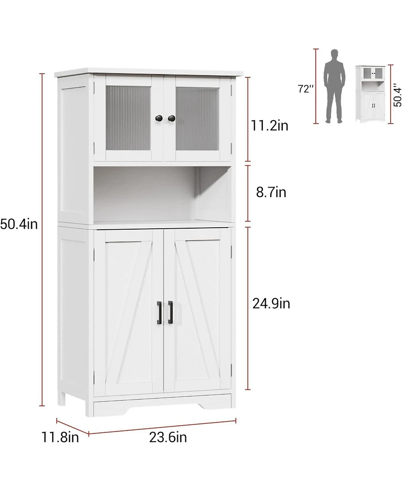 gaomon Bathroom Cabinet, 50.4" Storage Cabinet with Glass Doors and Adjustable Shelves, Freestanding Kitchen Pantry Cabinet