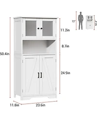 gaomon Bathroom Cabinet, 50.4" Storage Cabinet with Glass Doors and Adjustable Shelves, Freestanding Kitchen Pantry Cabinet