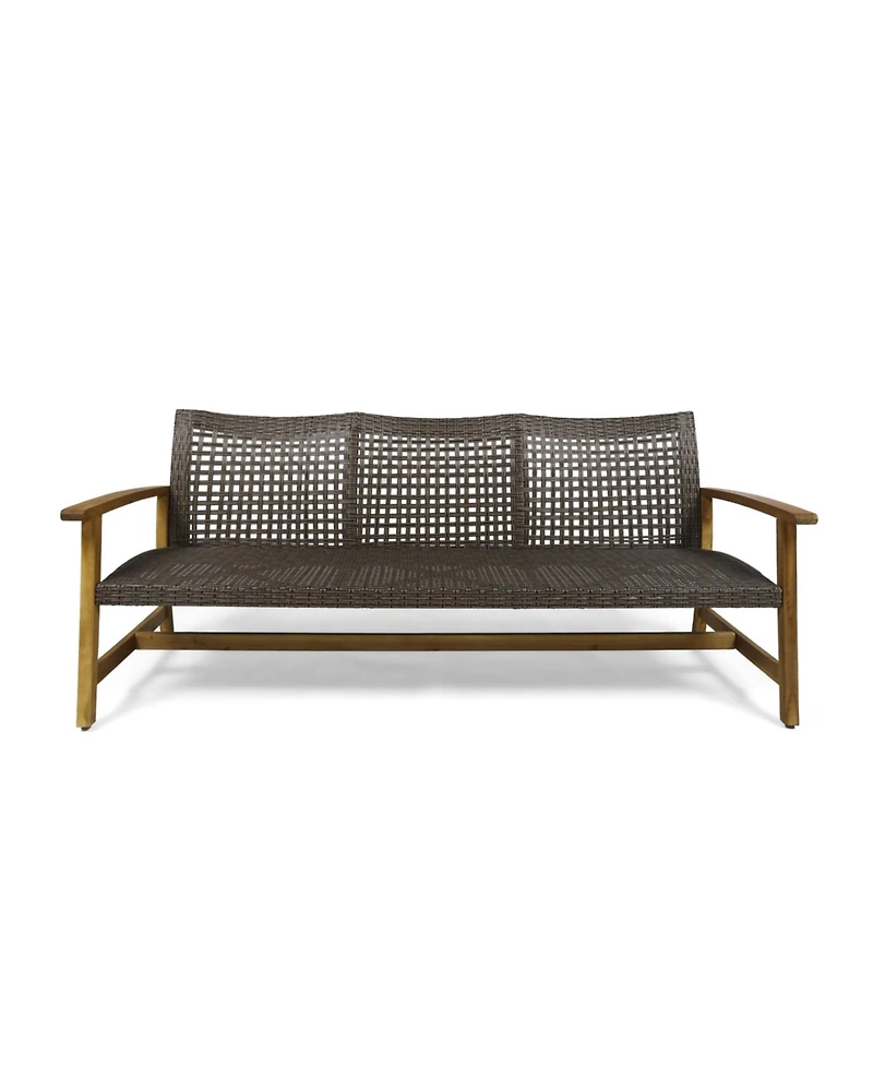Flynama Acacia Wood Wicker Outdoor Sofa 3-Seater Patio Conversation Set