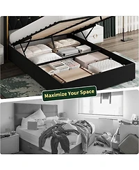 gaomon Size Lift Up Storage Bed Frame with with Gold Wingback Headboard, Velvet Upholstered Bed Frame with Diamond Tufted Design & Gold Trim