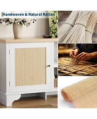 gaomon Rattan Tv Stand Fits TVs up to 65 inches, Entertainment Center with Cabinets and Open Shelves