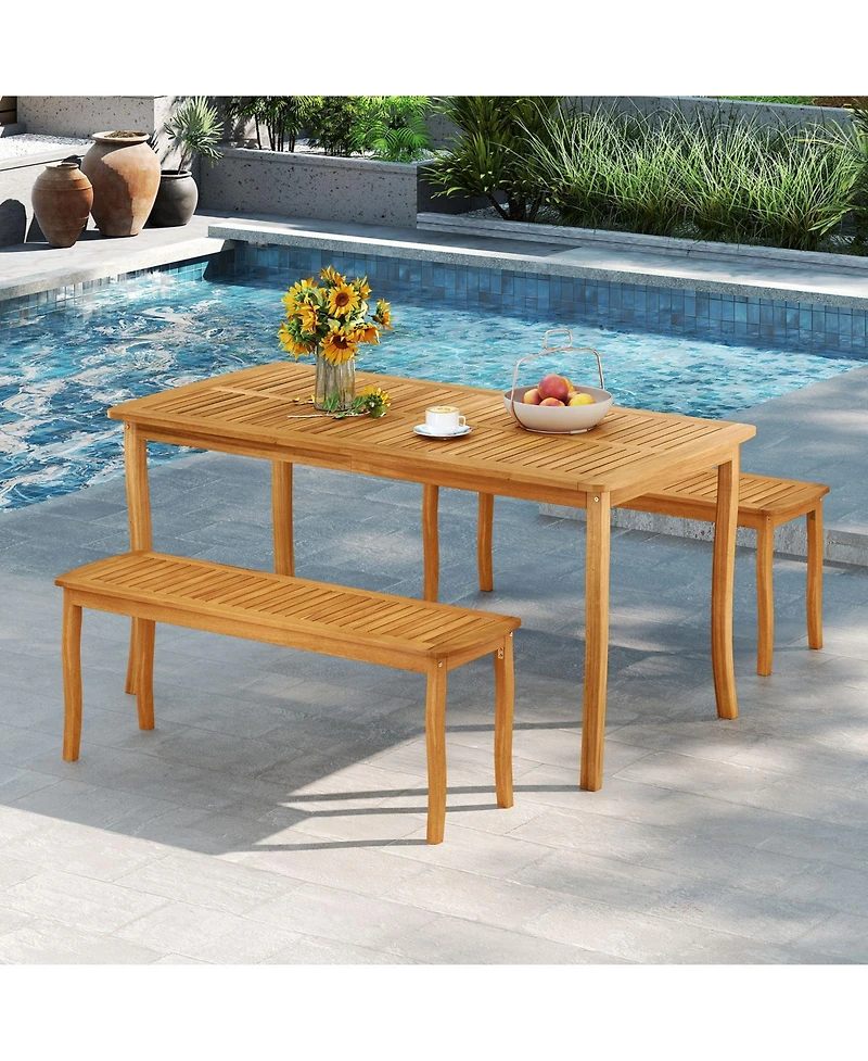 Gymax 2PCS 47'' Long Patio Dining Bench w/ Slatted Seat Backless Wooden Picnic Bench