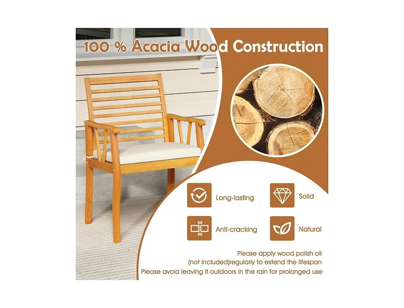Slickblue 2-Piece Patio Dining Chair Set in Acacia Wood with Armrests