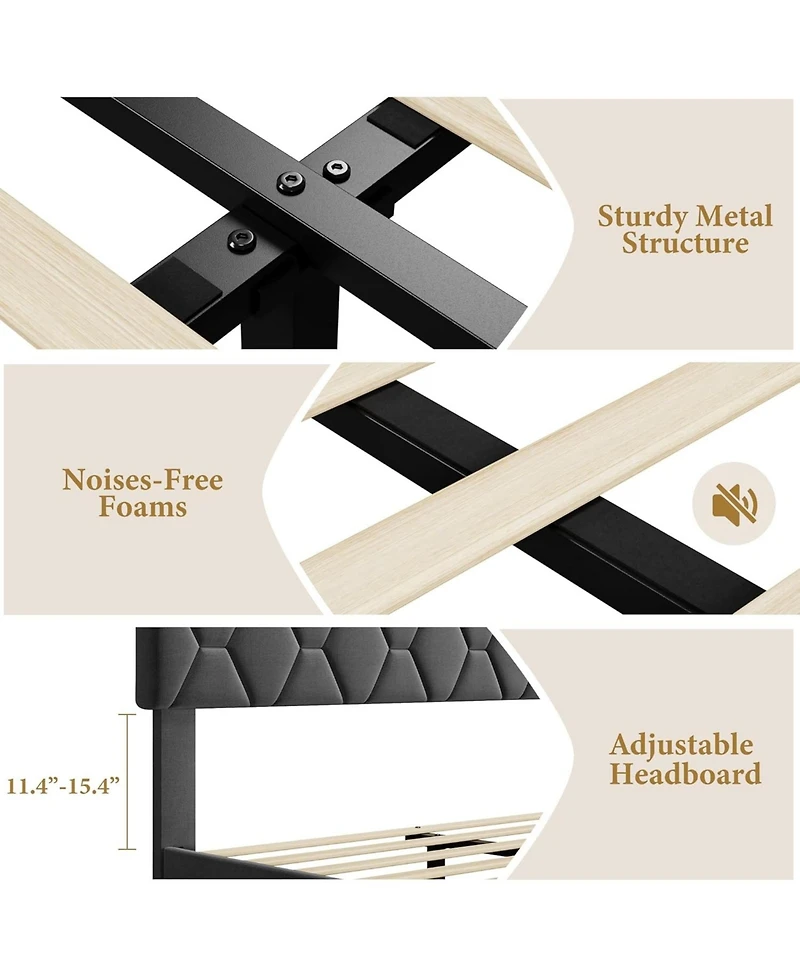 gaomon Bed Frame with Upholstered Headboard, Upholstered Bed Frame, Heavy-Duty Platform Bed Frame with Strong Wood Slats, No Box Spring Needed