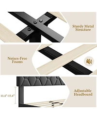 gaomon Bed Frame with Upholstered Headboard, Upholstered Bed Frame, Heavy-Duty Platform Bed Frame with Strong Wood Slats, No Box Spring Needed