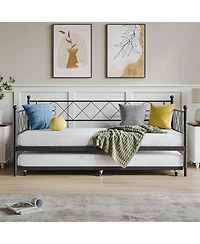 gaomon Metal Daybed with Trundle Bed, Modern Twin Sofa Bed Steel Slat Support, Space Saving Frame for Guest Room, Living Room