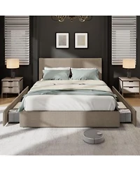 Gaomon Platform Bed With 4 Storage Drawers Upholstered Corduroy Channel Tufted Headboard Bed Frame With Strong Wooden Slat Support