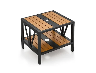 Slickblue Outdoor Side Table with Umbrella Hole and Shelf