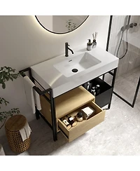 Sillysis 36'' Industrial Bathroom Vanity with White Artificial Stone Sink, Modern Freestanding without Faucet