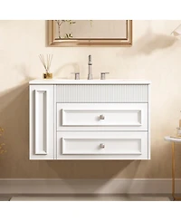 Sillysis 30" Wall Mounted Bathroom Vanity with Sink, Modern Mdf Cabinet, 2 Drawers and Open Shelves for Small Spaces