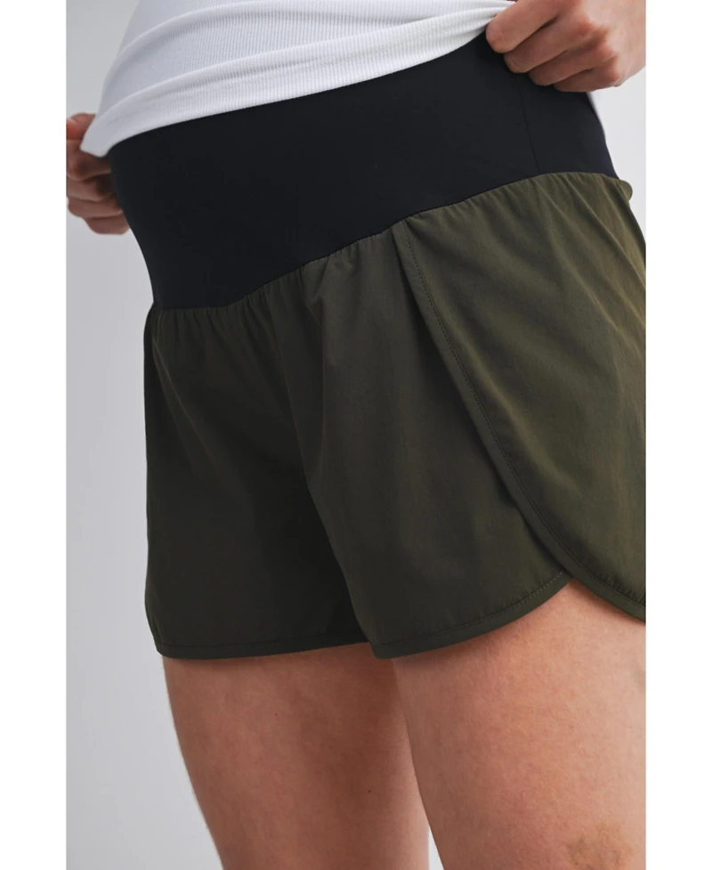Hello Miz Women's Maternity Over-the-Belly Active Shorts with Built-In Liner