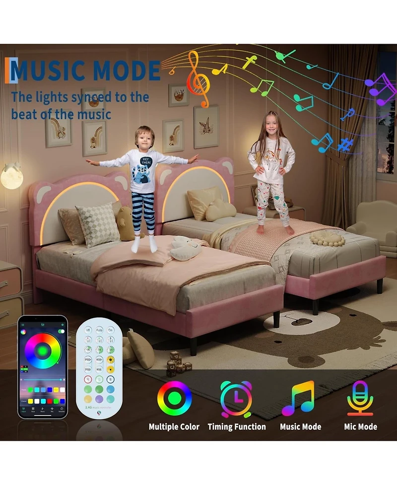 gaomon Upholstered Platform Bed Adjustable Led Headboard Wooden Slats Smart Light Design No Box Spring