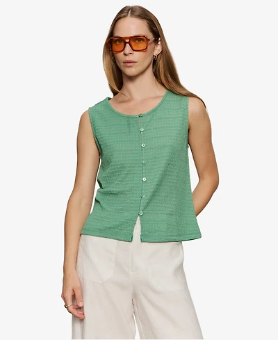 Sanctuary Women's Crewneck Button-Front Textured Top