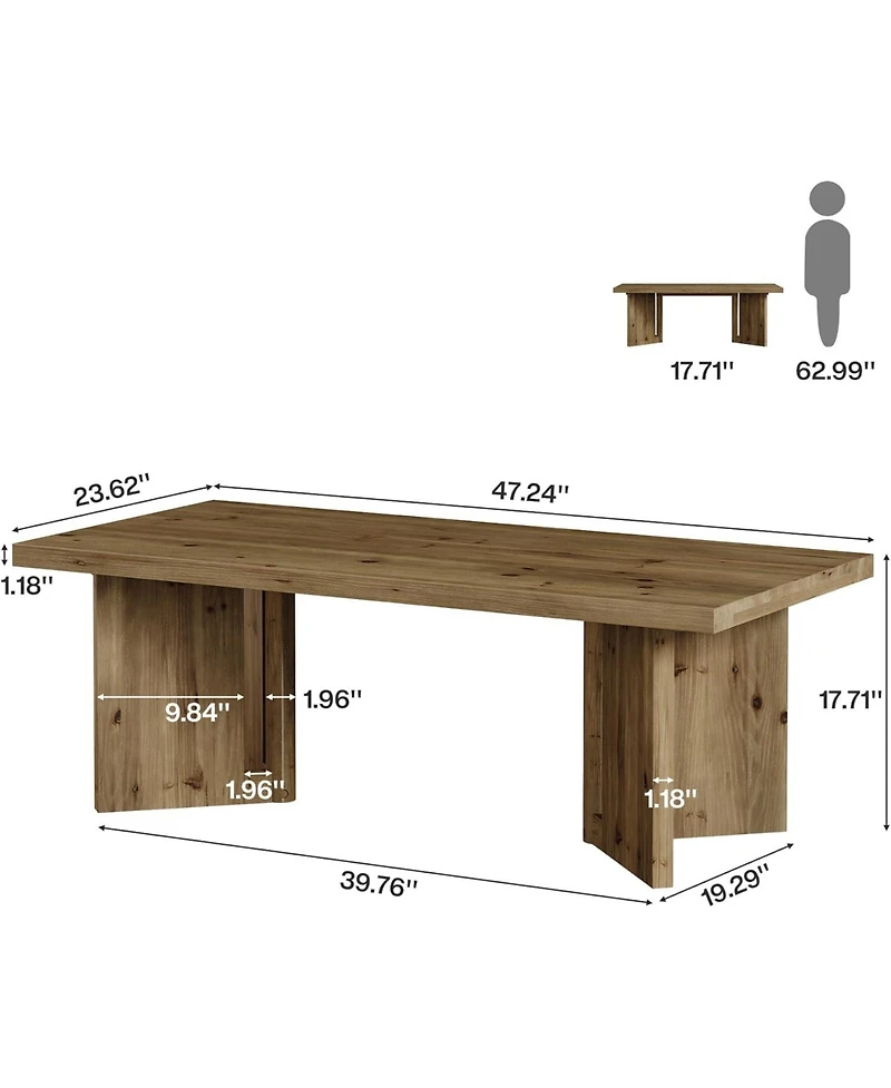Tribesigns Wood Coffee Table, 47-Inch Farmhouse Rectangle Center Table