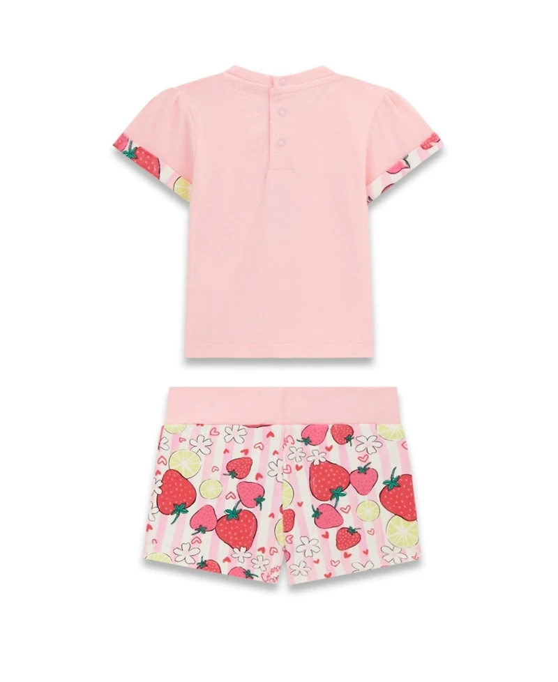 Guess Baby Girls' Strawberry Lemonade Short-Sleeve T-Shirt and Shorts, 2-Piece Set