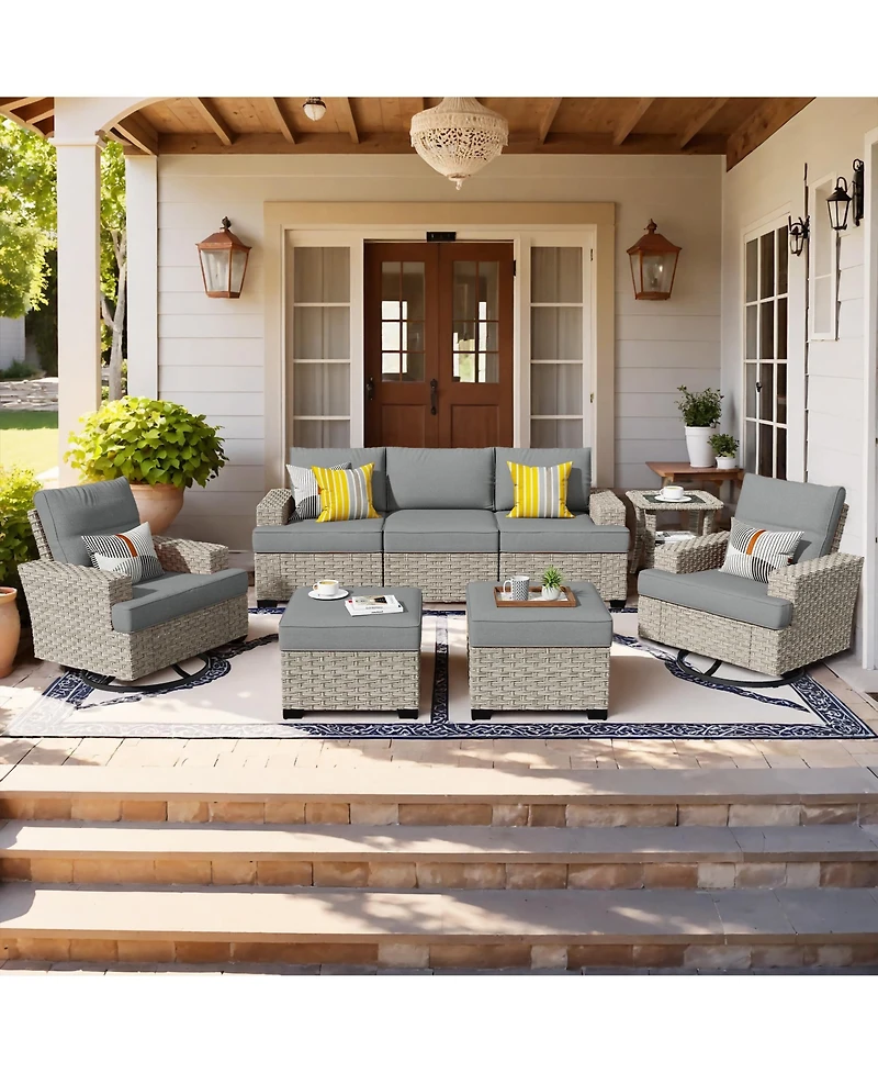 Xizzi 8 Piece Outdoor Rattan Patio Furniture Set with Sofa & Ottoman