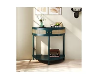sumyeg 31.8" Corner Cabinet Side Table with 2 Rattan Storage Cabinet and Bottom Shelf
