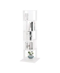 Rainsken 360° Rotating Bookshelf, 5-Tier Floor Standing Bookcase, Modern Display Rack with Acrylic Plate, Anti-toppling Base for Living Room