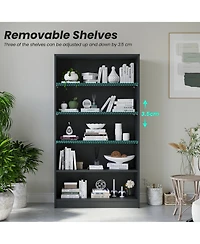 Rainsken 5 Shelf Modern Wood Bookshelf, 60 Inch Tall Display Bookcase with Adjustable Shelf, Book Storage Organizer for Home Office, Study Room