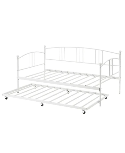 gaomon Daybed with Trundle Twin Arched Headboard Metal Day Bed Steel Slat Support SofaBed for Bedroom Living Room
