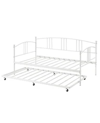 gaomon Daybed with Trundle Twin Arched Headboard Metal Day Bed Steel Slat Support SofaBed for Bedroom Living Room