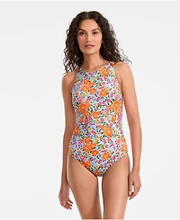 Lands' End Women's Long Tugless High Neck Portrait Back One Piece Swimsuit