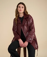 Furniq Uk Women's Short Leather Trench Coat