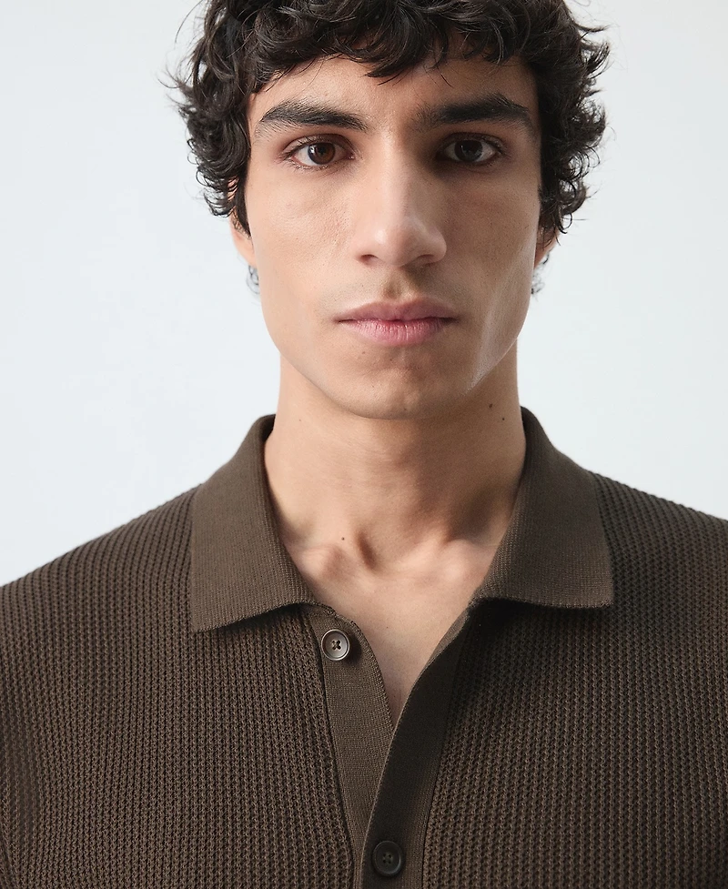 Mango Men's Cotton Structured Knit Buttons Polo Shirt