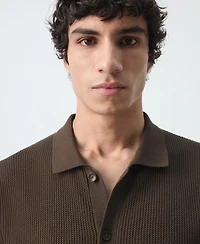 Mango Men's Cotton Structured Knit Buttons Polo Shirt