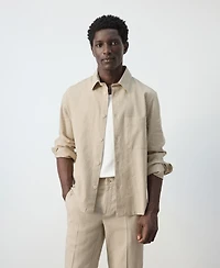 Mango Men's Linen and Cotton Blend Striped Shirt