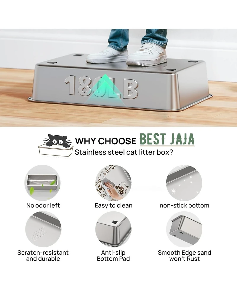 Ltmate Stainless Steel Litter Box with Lid,with Triple Pedal, Non-Sticky