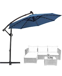 Gymax 10Ft Offset Hanging Umbrella Patio Outdoor w/ 32 Solar Led Lights