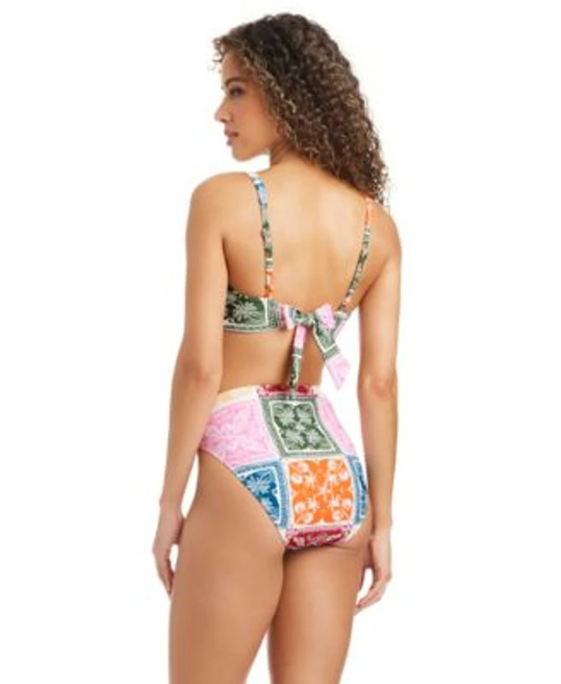 Bar Iii Womens Cabana Club Bikini Top With Ring High Rise Swim Bottoms