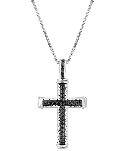 Macy's Men's Black Diamond Cross Pendant Necklace (1/4 ct. t.w.) in Sterling Silver