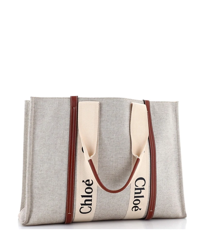 Pre-Owned Chloe Large Woody Tote Canvas with Leather