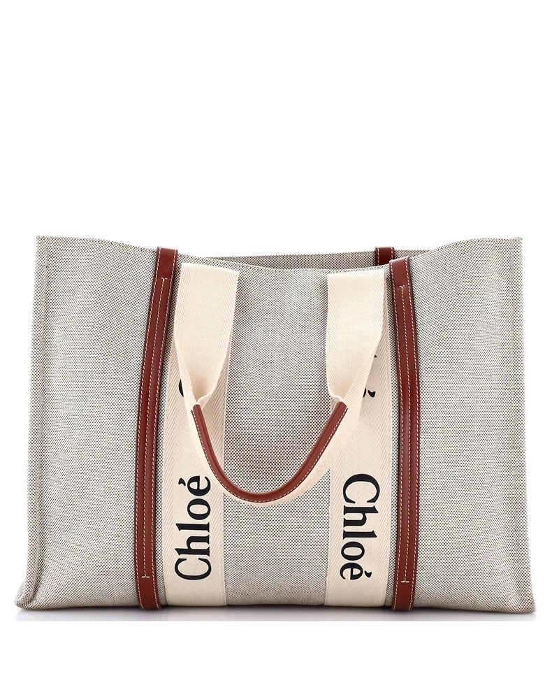 Pre-Owned Chloe Large Woody Tote Canvas with Leather