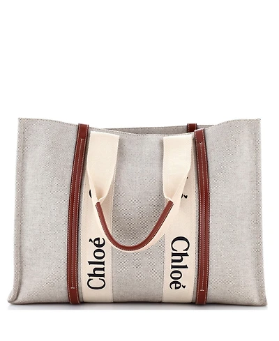 Pre-Owned Chloe Large Woody Tote Canvas with Leather