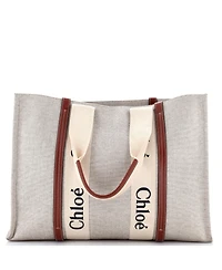 Pre-Owned Chloe Large Woody Tote Canvas with Leather
