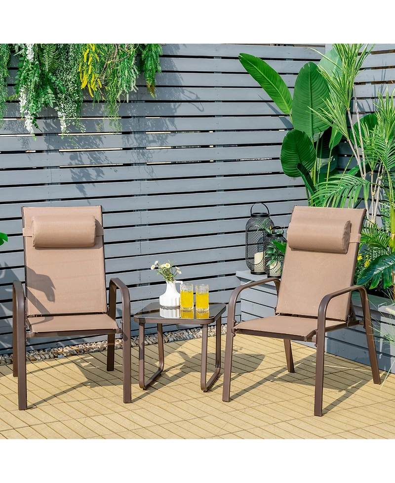 Gymax 3PCS Outdoor Bistro Set Patio Conversation w/ Adjustable Backrest