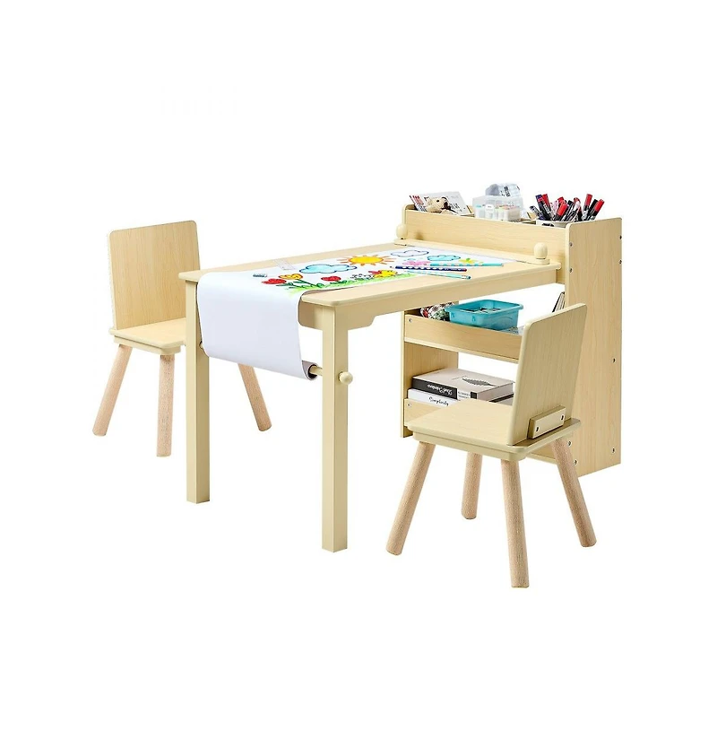 Slickblue Kids Art Table and Chair Set with 3-Tier Storage Cabinet
