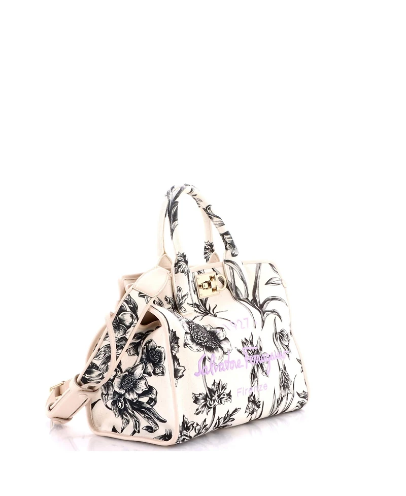 Pre-Owned Salvatore Ferragamo Medium Studio Logo Satchel Printed Canvas
