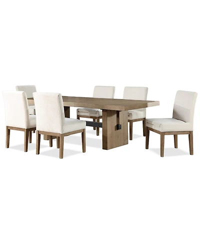Macai 9-Pc. Wood Dining Set (Rectangular Table + 8 Upholstered Side Chairs)