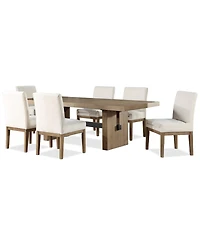 Macai 9-Pc. Wood Dining Set (Rectangular Table + 8 Upholstered Side Chairs)